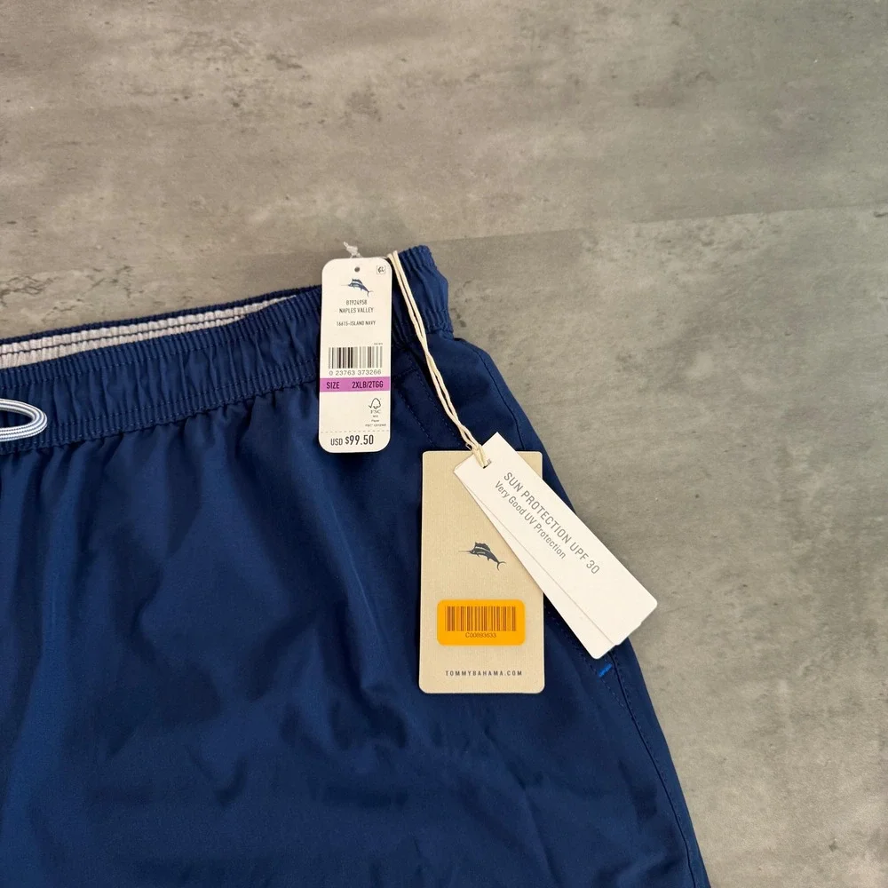 Tommy Bahama Naples Valley Swim Trunks Mens 2XLB Navy Blue UPF 30 Recycled Short